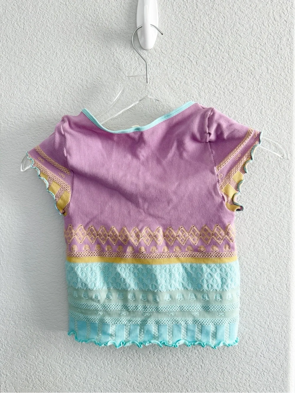 Anthropologie LyreBird Textured Seamless Crop Top in Blue and Pink S/M